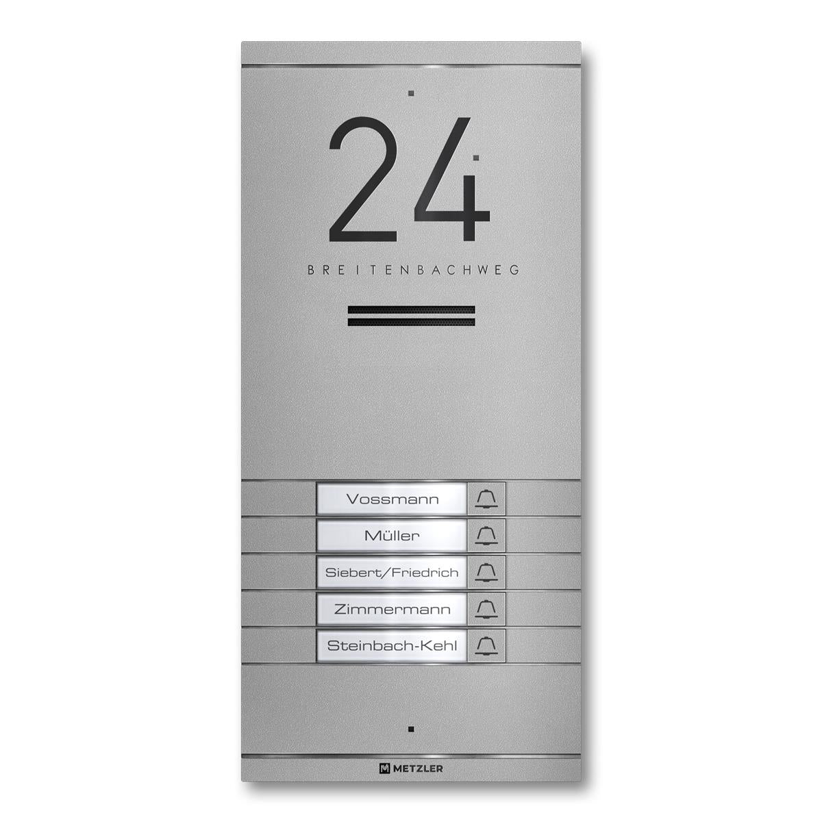 Metzler ADM10 Audio-Türsprechanlage | 5 Klingeltaster | Mit austauschbarem Namensschild | Kai
