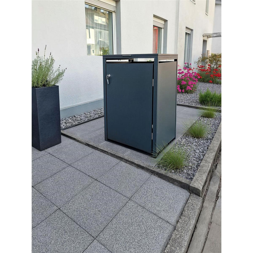 Metzler Mülltonnenbox | 1er | 240l | aus Stahl | rostfrei & massiv | Türgriff mit Schloss