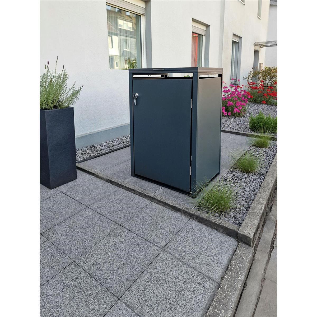 Metzler Mülltonnenbox | 1er | 240l | aus Stahl | rostfrei & massiv | Türgriff mit Schloss