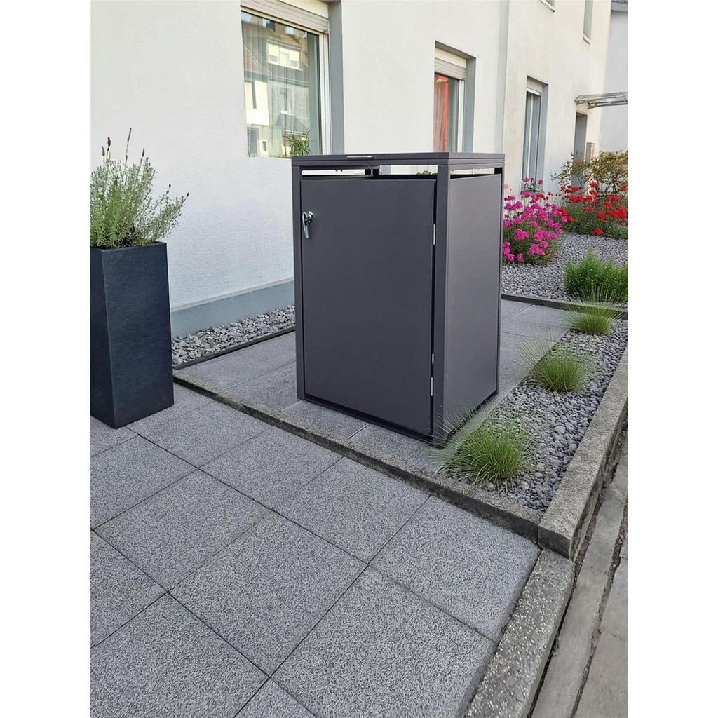 Metzler Mülltonnenbox | 1er | 240l | aus Stahl | rostfrei & massiv | Türgriff mit Schloss