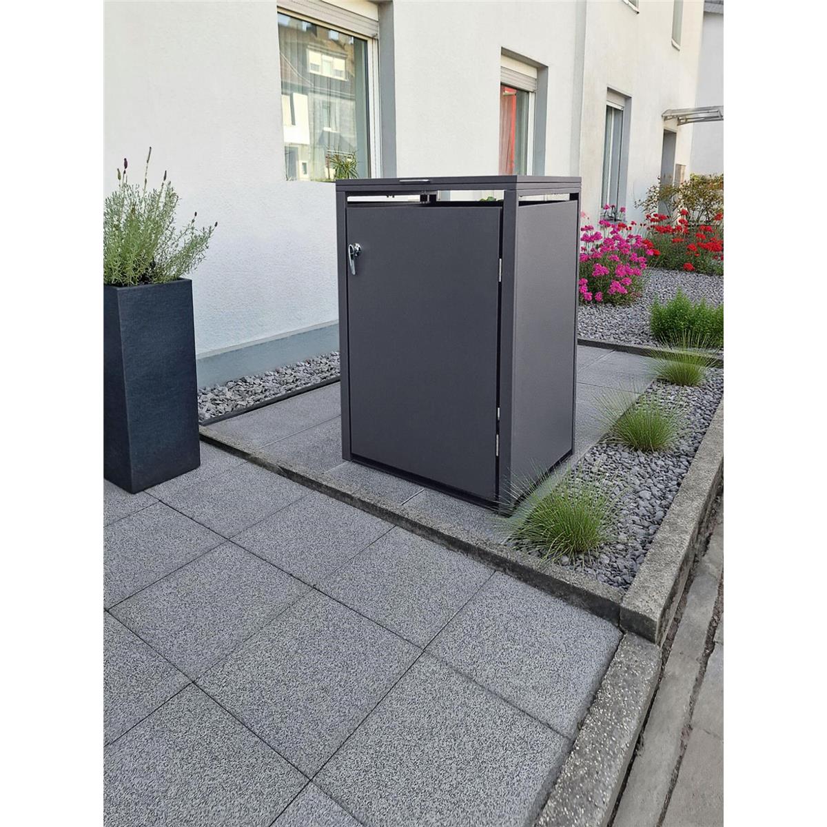 Metzler Mülltonnenbox | 1er | 240l | aus Stahl | rostfrei & massiv | Türgriff mit Schloss