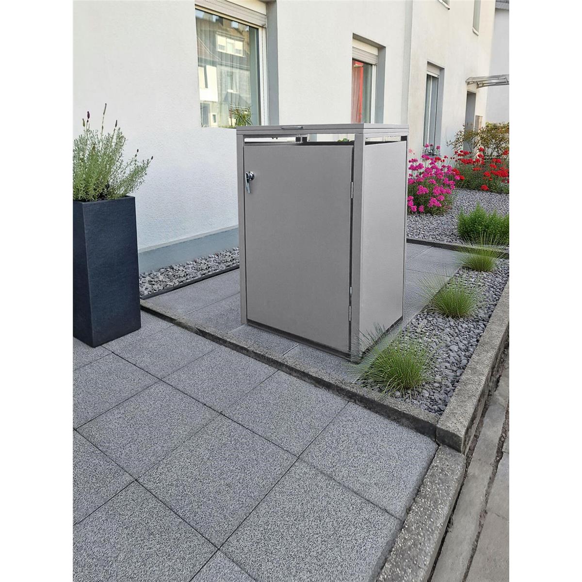 Metzler Mülltonnenbox | 1er | 240l | aus Stahl | rostfrei & massiv | Türgriff mit Schloss