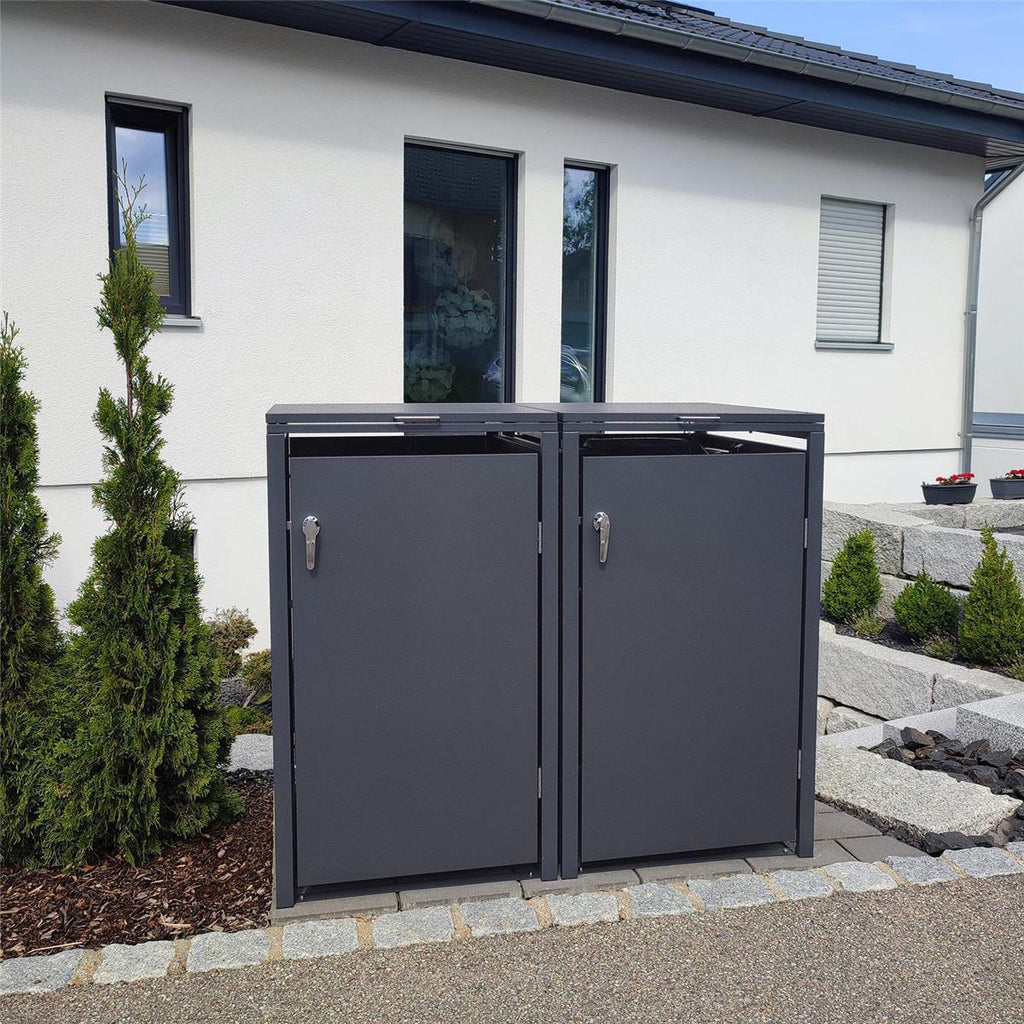 Metzler Mülltonnenbox | 2er | 240l | aus Stahl | rostfrei & massiv | Türgriff mit Schloss