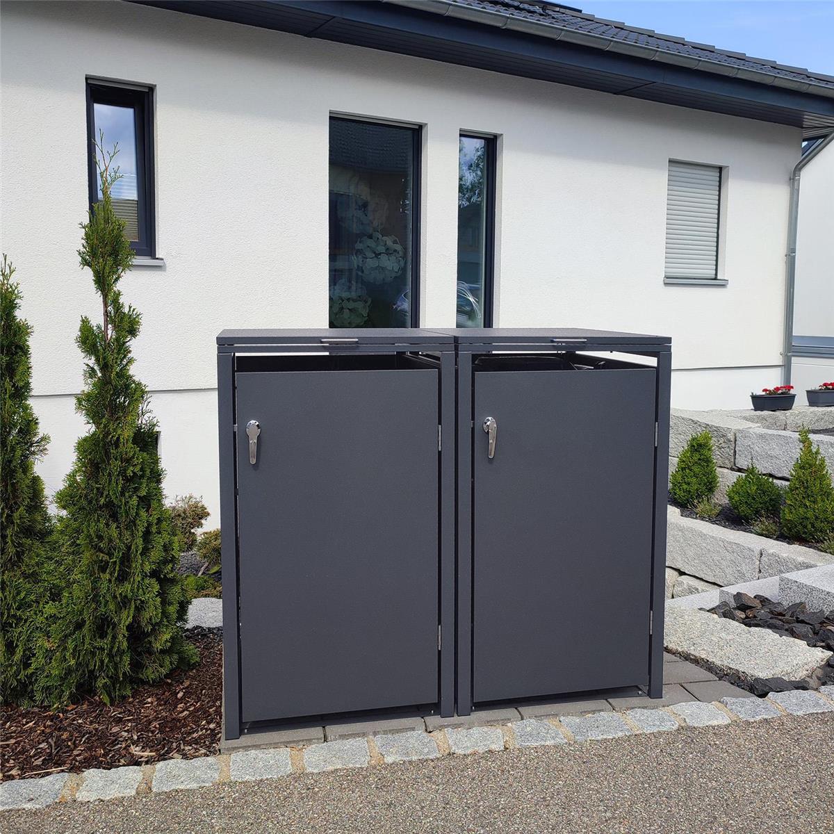 Metzler Mülltonnenbox | 2er | 240l | aus Stahl | rostfrei & massiv | Türgriff mit Schloss