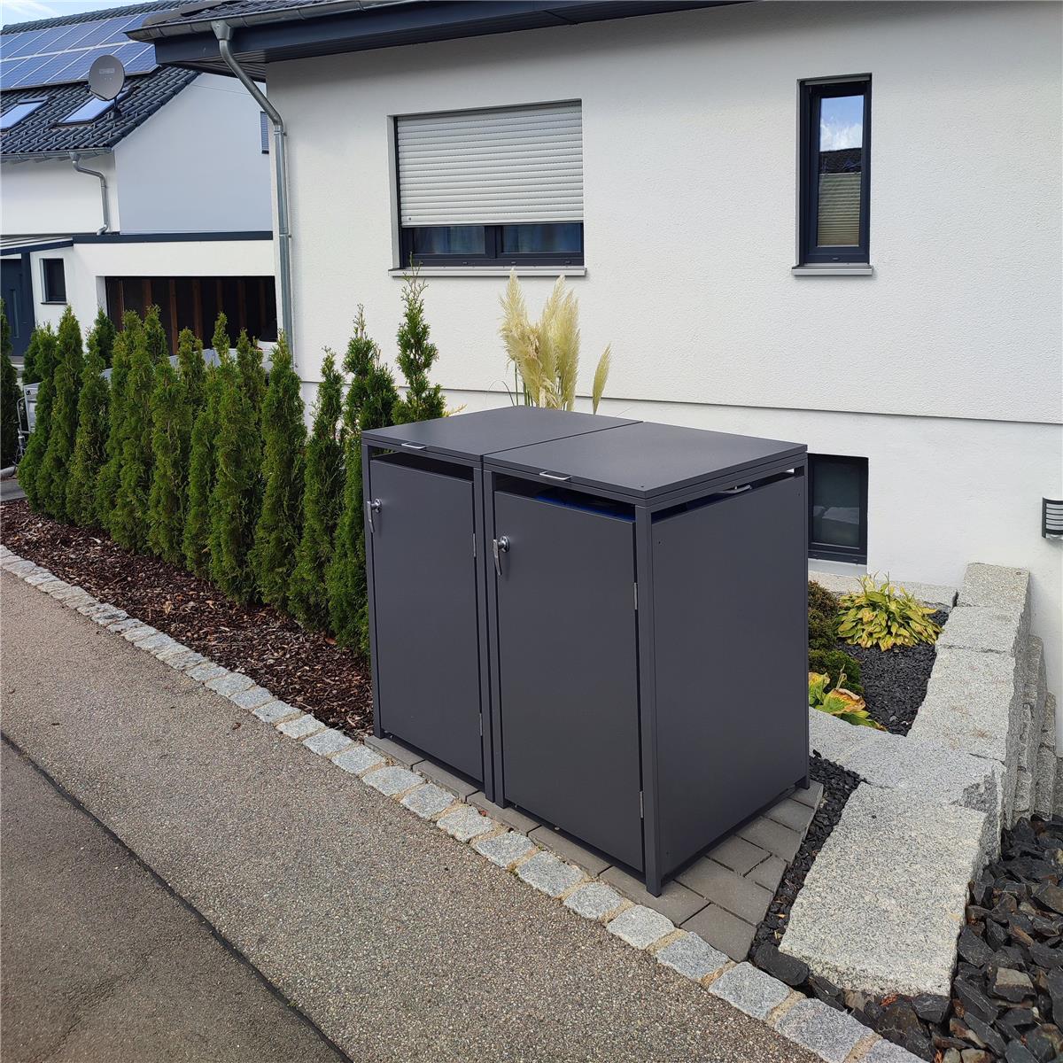Metzler Mülltonnenbox | 2er | 240l | aus Stahl | rostfrei & massiv | Türgriff mit Schloss