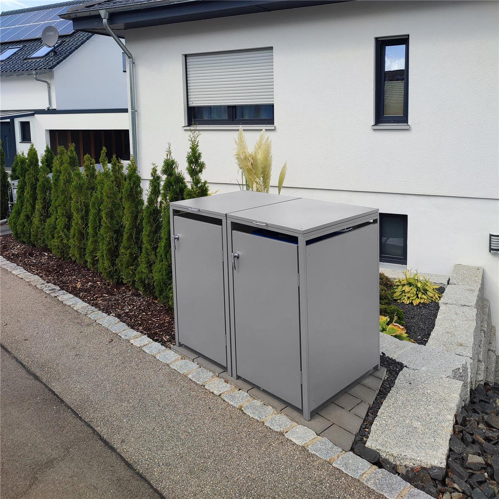Metzler Mülltonnenbox | 2er | 240l | aus Stahl | rostfrei & massiv | Türgriff mit Schloss