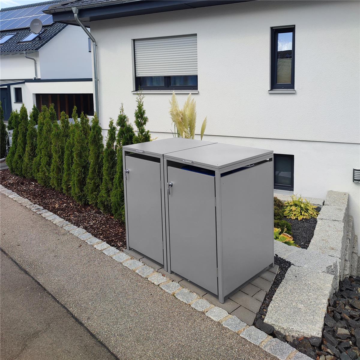 Metzler Mülltonnenbox | 2er | 240l | aus Stahl | rostfrei & massiv | Türgriff mit Schloss
