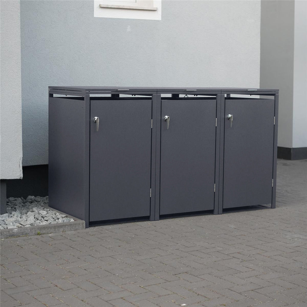 Metzler Mülltonnenbox | 3er | 240l | aus Stahl | rostfrei & massiv | Türgriff mit Schloss