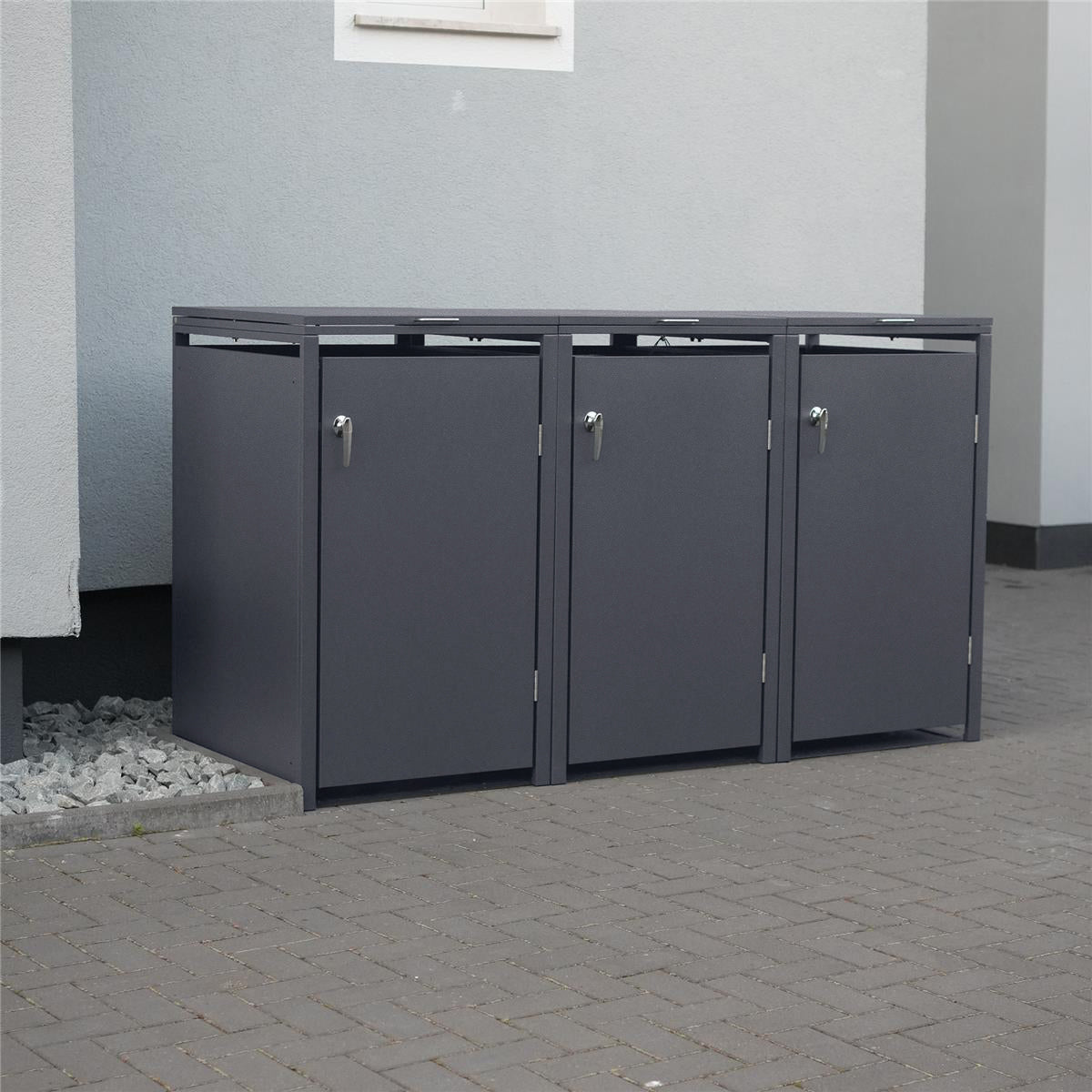 Metzler Mülltonnenbox | 3er | 240l | aus Stahl | rostfrei & massiv | Türgriff mit Schloss