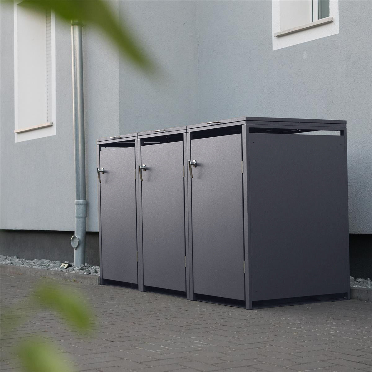 Metzler Mülltonnenbox | 3er | 240l | aus Stahl | rostfrei & massiv | Türgriff mit Schloss