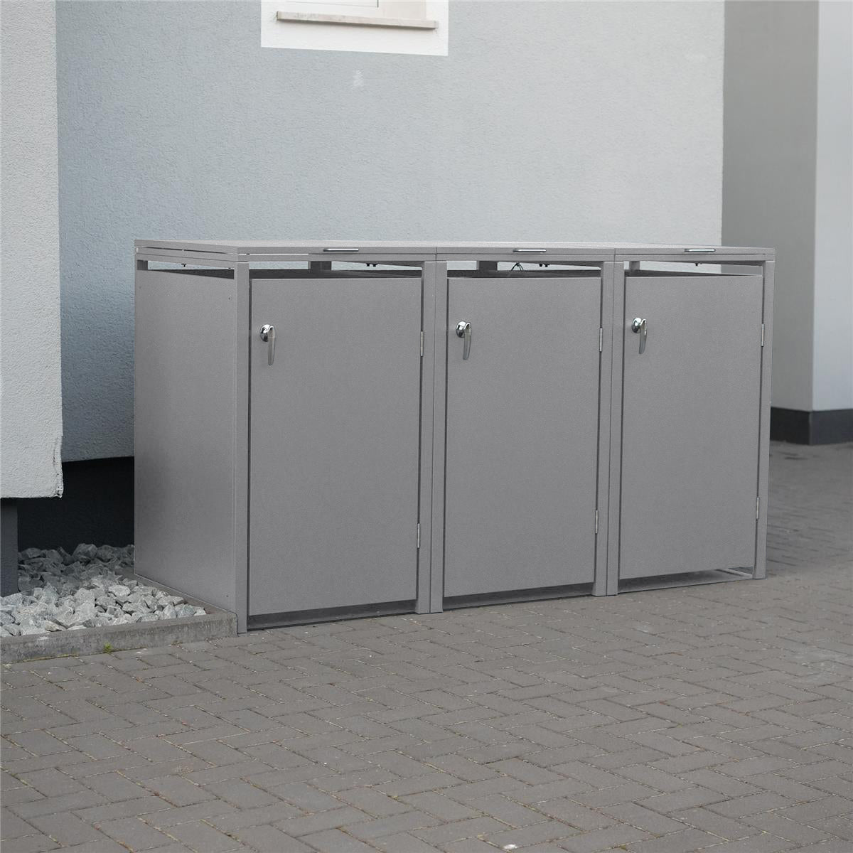 Metzler Mülltonnenbox | 3er | 240l | aus Stahl | rostfrei & massiv | Türgriff mit Schloss