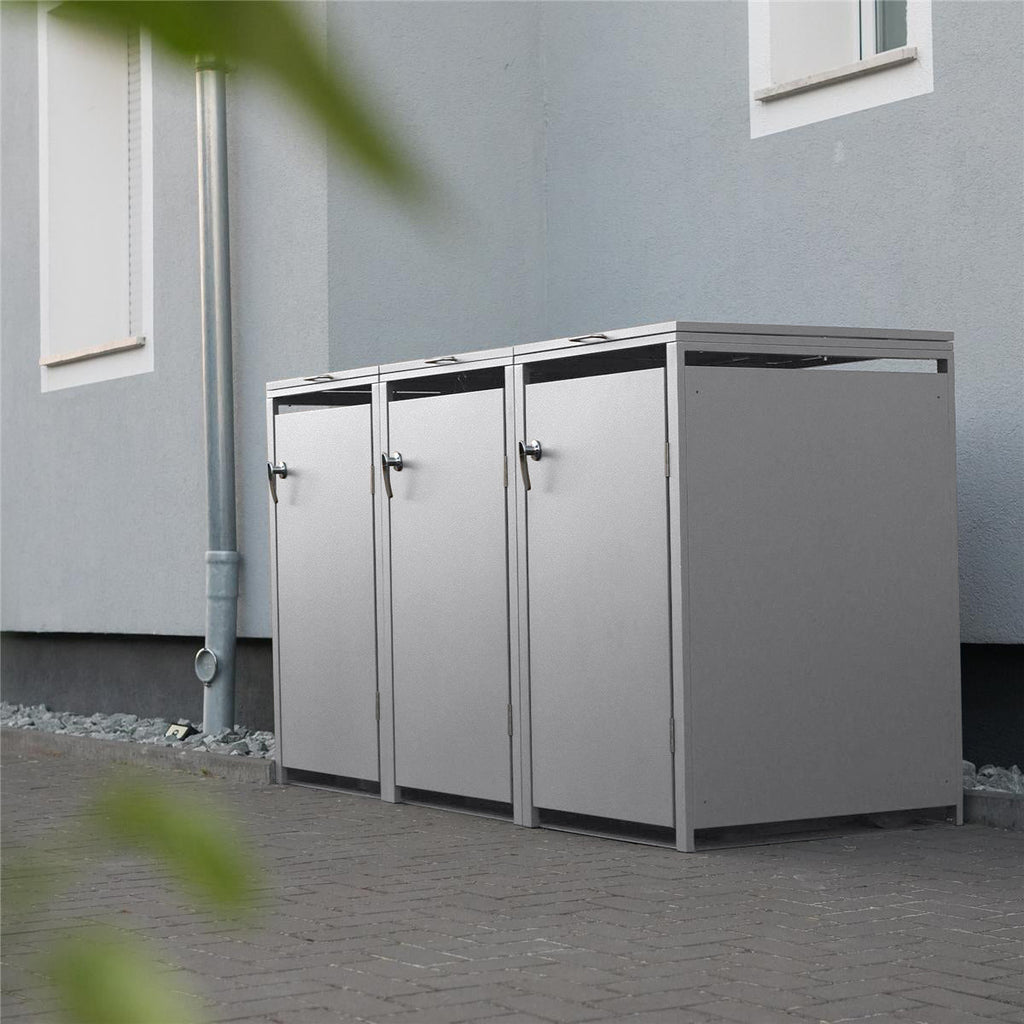 Metzler Mülltonnenbox | 3er | 240l | aus Stahl | rostfrei & massiv | Türgriff mit Schloss