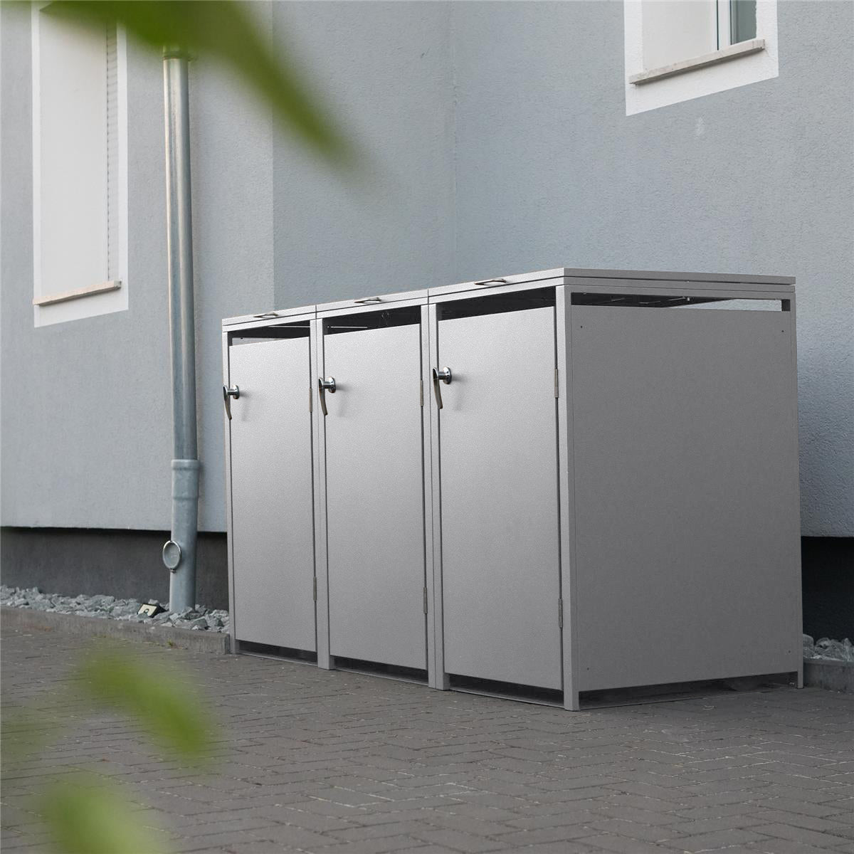 Metzler Mülltonnenbox | 3er | 240l | aus Stahl | rostfrei & massiv | Türgriff mit Schloss