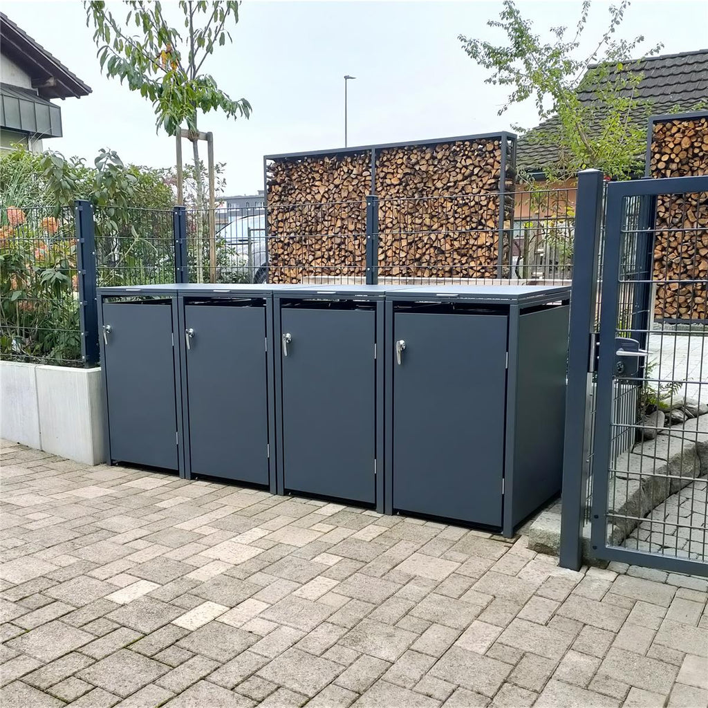 Metzler Mülltonnenbox | 4er | 240l | aus Stahl | rostfrei & massiv | Türgriff mit Schloss