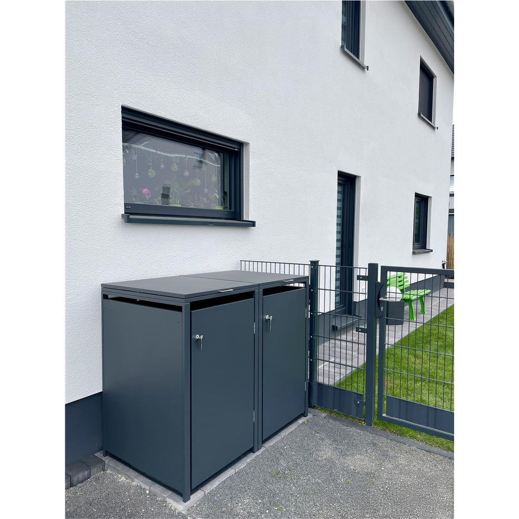 Metzler Mülltonnenbox | 2er | 240l | aus Stahl | rostfrei & massiv | Türgriff mit Schloss