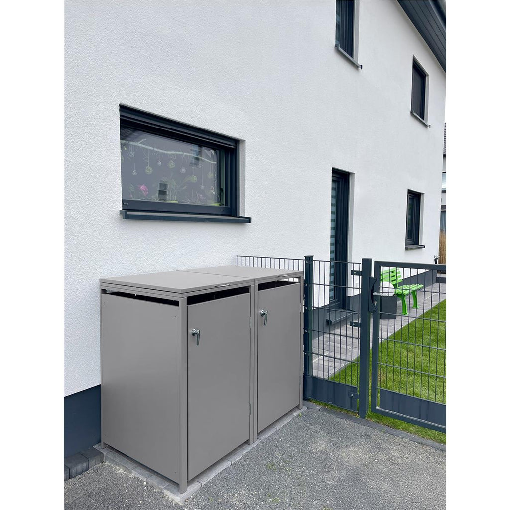 Metzler Mülltonnenbox | 2er | 240l | aus Stahl | rostfrei & massiv | Türgriff mit Schloss