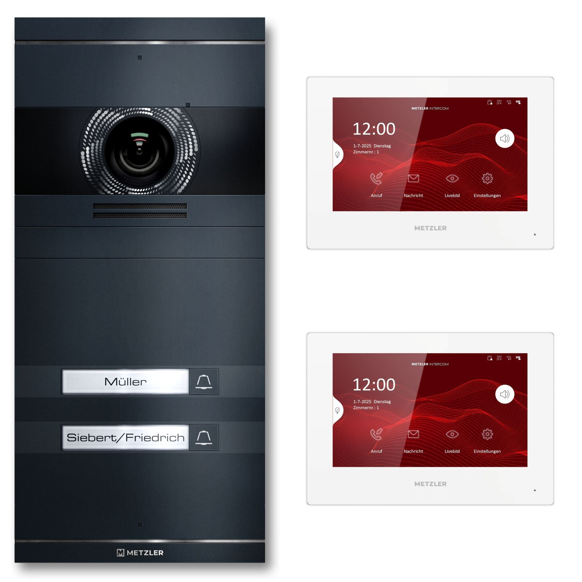 Metzler VDM10 2.0 Video-Türsprechanlage | Komplettset mit austauschbarem Namensschild | 2 Klingeltaster | Plug & Play | Neo