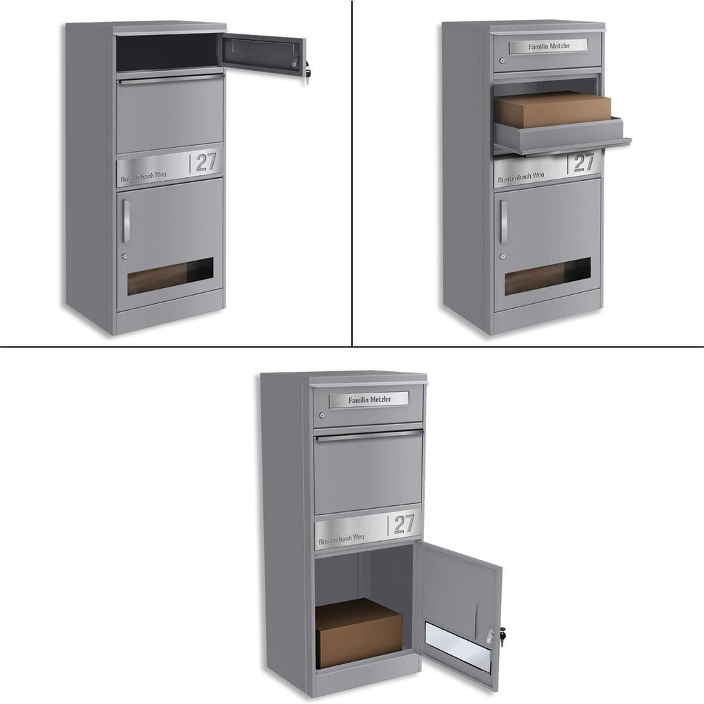 Metzler Paketbox mit Briefkasten | mit Sichtfenster | personalisiert mit Gravur | Edelstahl-Namensschild | Bispo 3