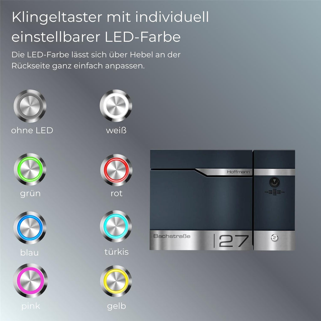 Metzler Briefkasten rostfrei und massiv, RAL7016 Anthrazitgrau mit Videosprechanlage VDM10 2.0, Modell Siebert