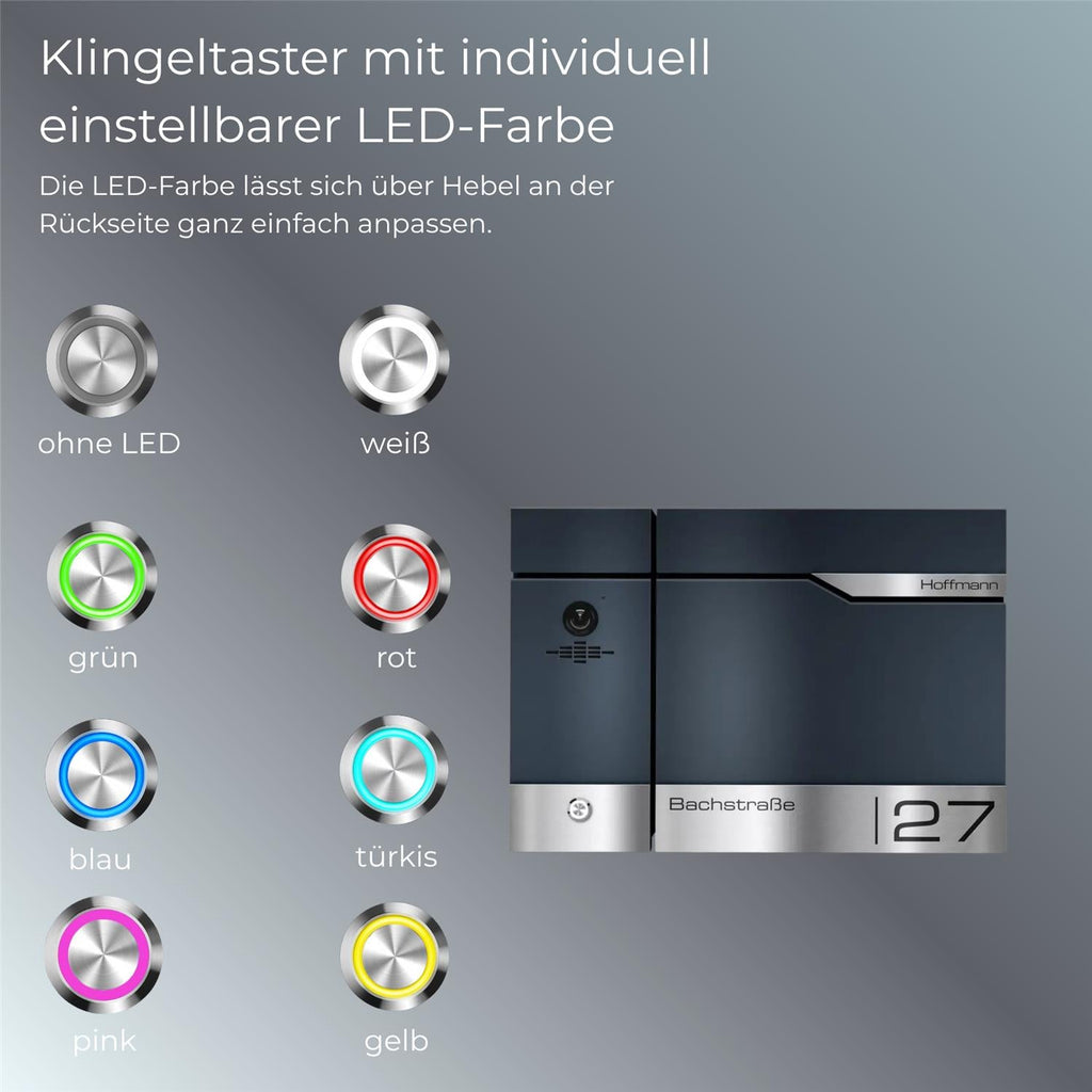 Metzler Briefkasten rostfrei und massiv, RAL7016 Anthrazitgrau mit Videosprechanlage VDM10 2.0, Modell Siebert