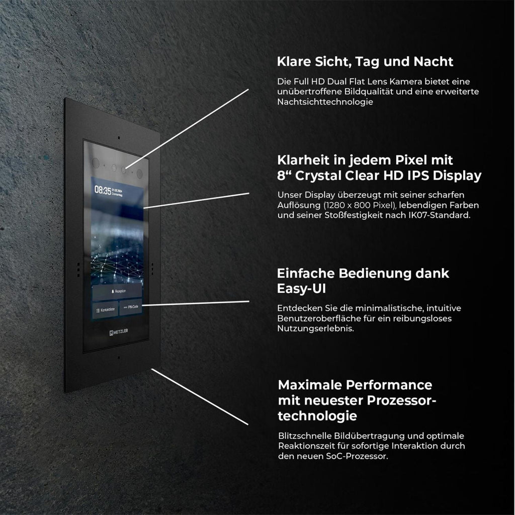 Metzler Türsprechanlage mit Kamera | Gesichtserkennung | Touch-Display | Live-HD-Video | Ein- und Mehrfamilien | SDM10X