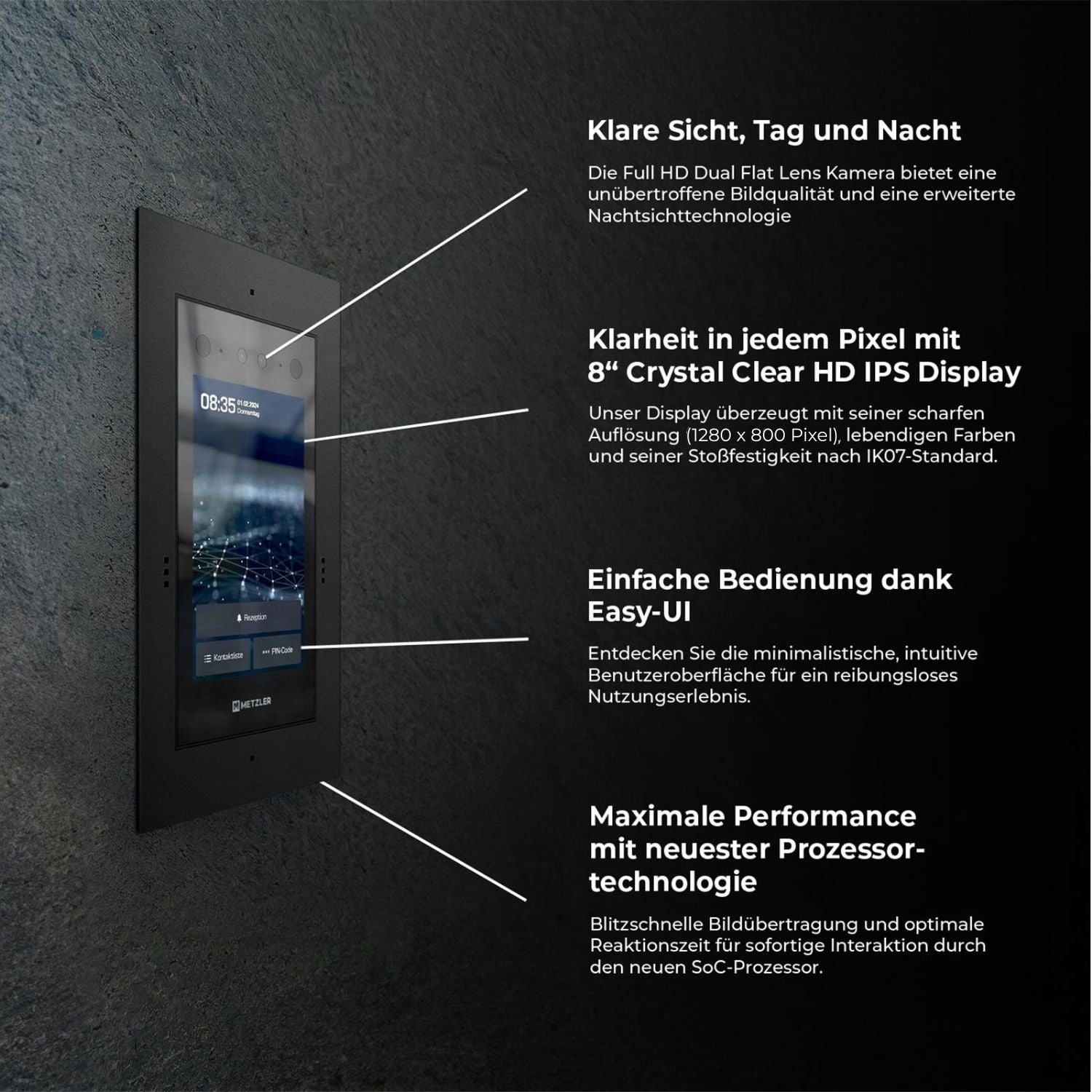 Metzler Türsprechanlage mit Kamera | Gesichtserkennung | Touch-Display | Live-HD-Video | Ein- und Mehrfamilien | SDM10X