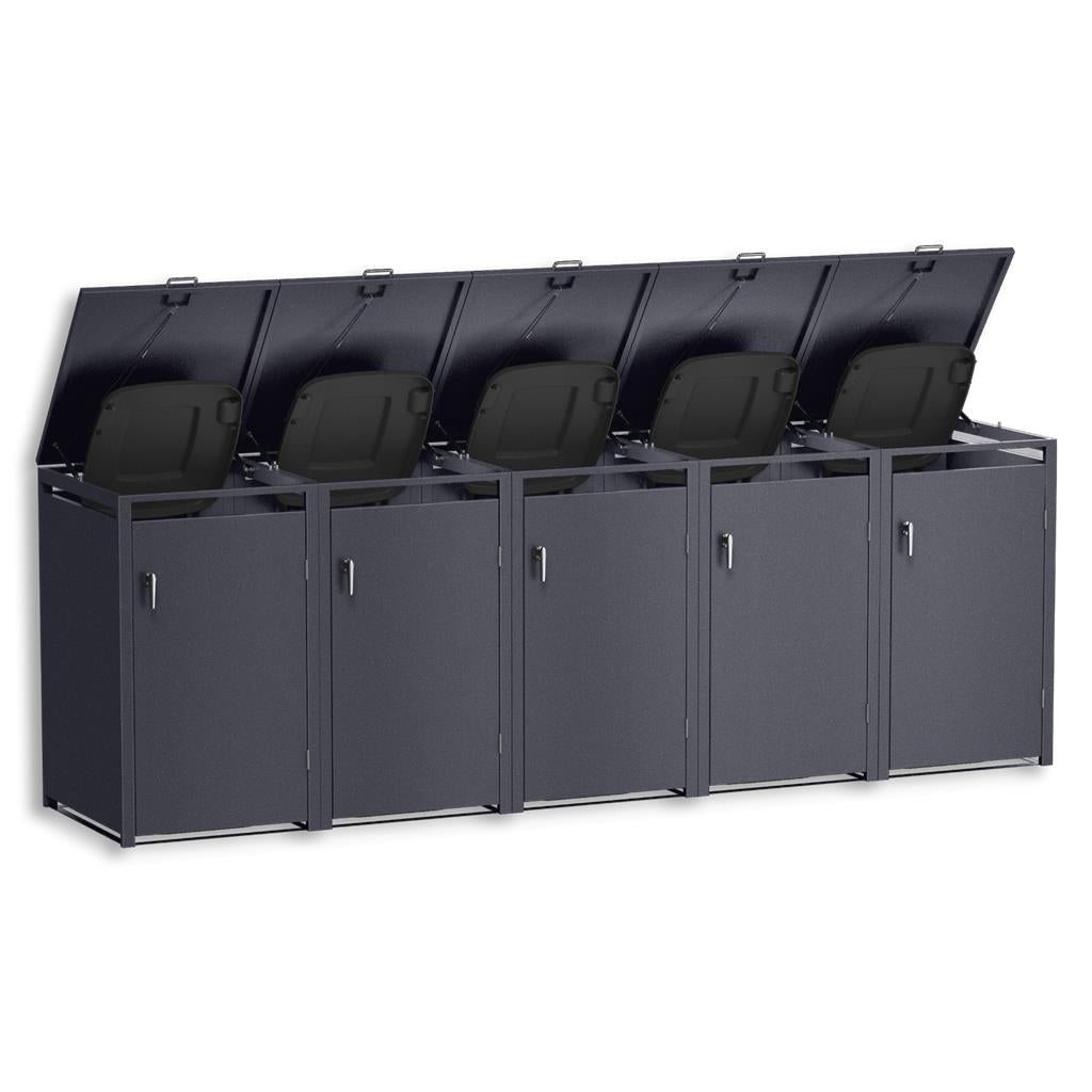 Metzler Mülltonnenbox | 5er | 240l | aus Stahl | rostfrei & massiv | Türgriff mit Schloss