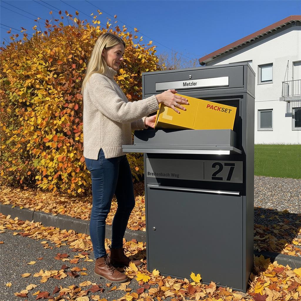 Metzler Paketbox XL mit Briefkasten | Paketkasten rostfrei | personalisiert mit Gravur | Bispo Max 2