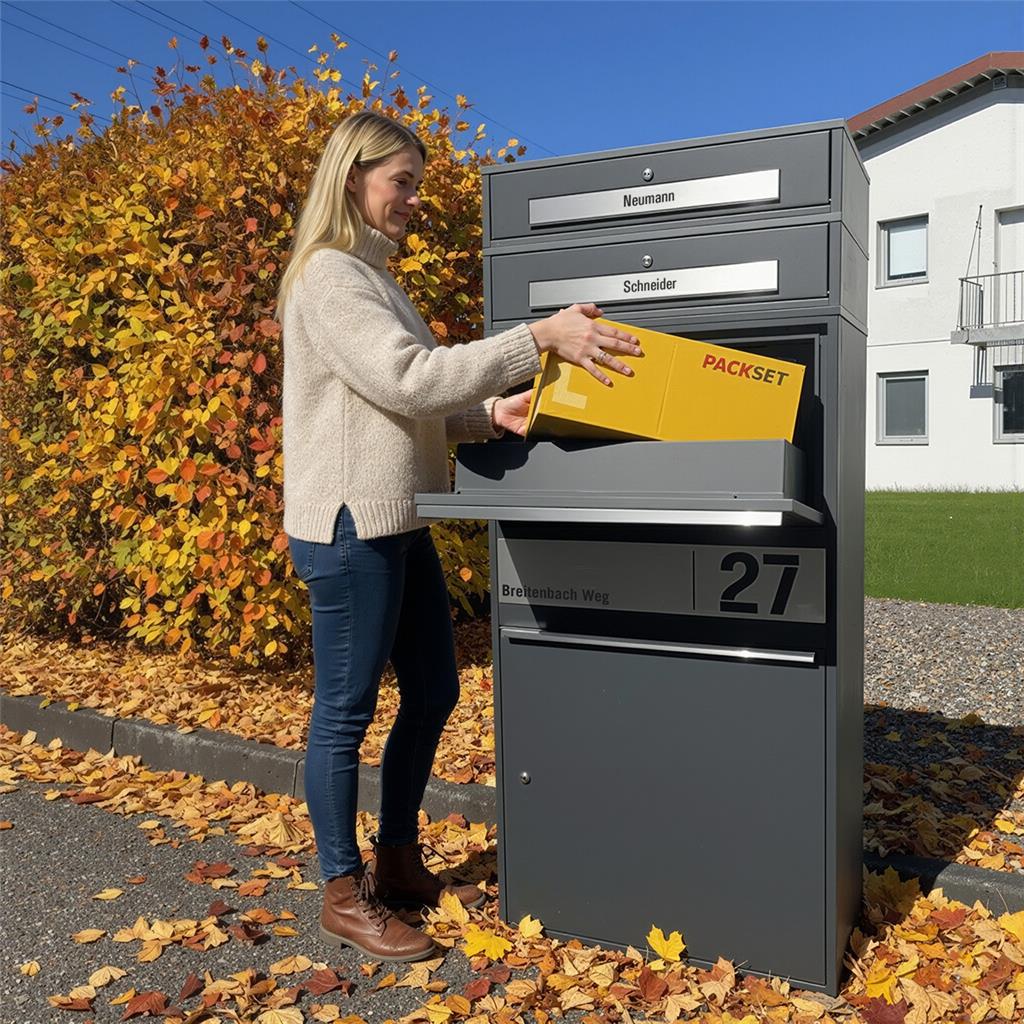 Metzler Paketbox XL mit 2 Briefkästen | Paketkasten rostfrei | personalisiert mit Gravur | Bispo Max 2