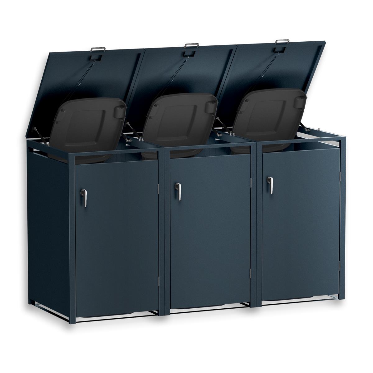 Metzler Mülltonnenbox | 3er | 240l | aus Stahl | rostfrei & massiv | Türgriff mit Schloss