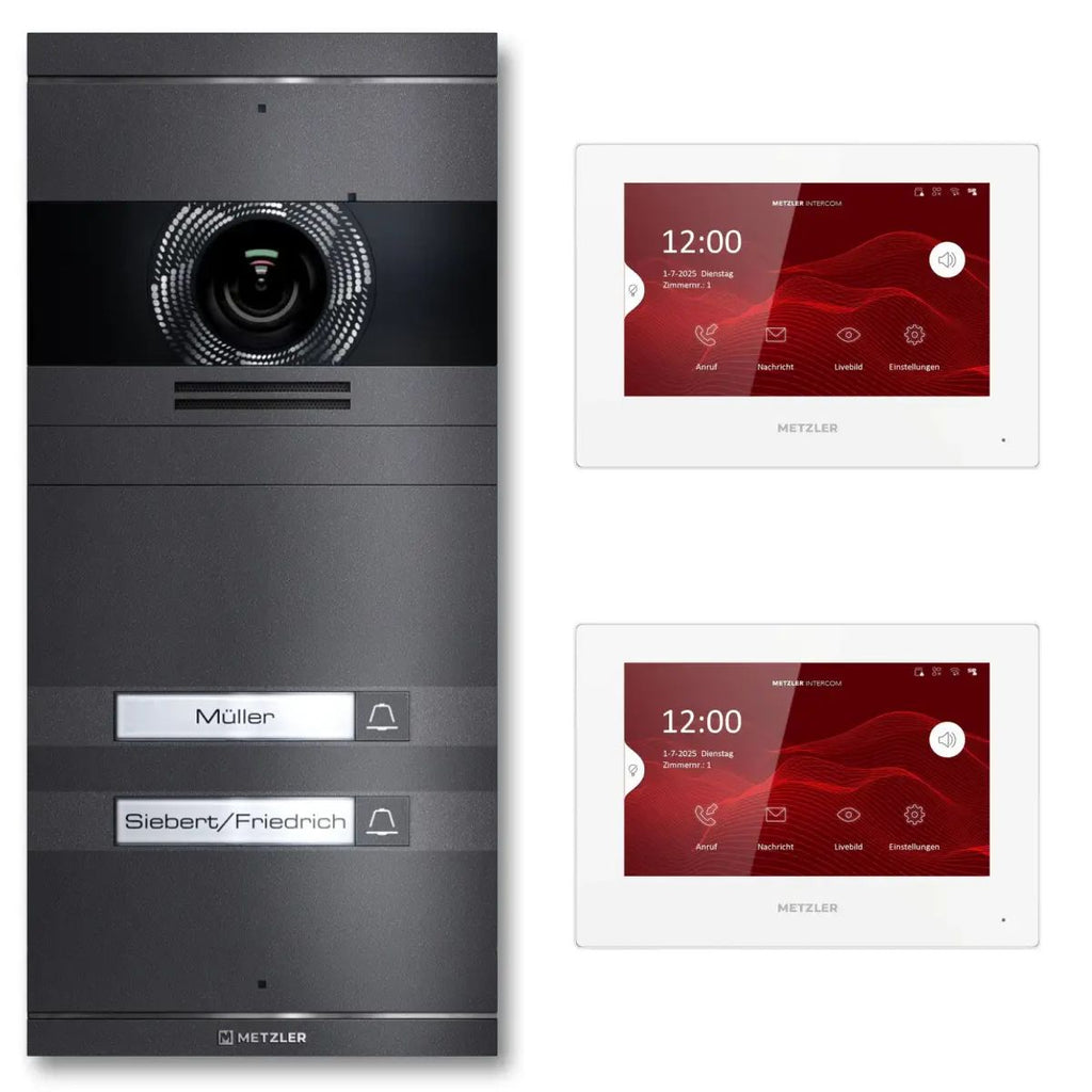 Metzler VDM10 2.0 Video-Türsprechanlage | Komplettset mit austauschbarem Namensschild | 2 Klingeltaster | Plug & Play | Neo