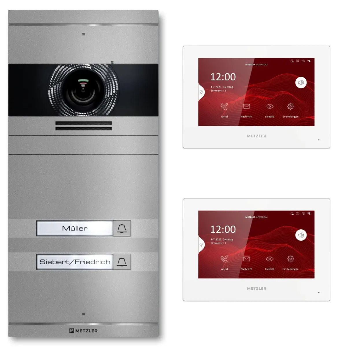 Metzler VDM10 2.0 Video-Türsprechanlage | Komplettset mit austauschbarem Namensschild | 2 Klingeltaster | Plug & Play | Neo