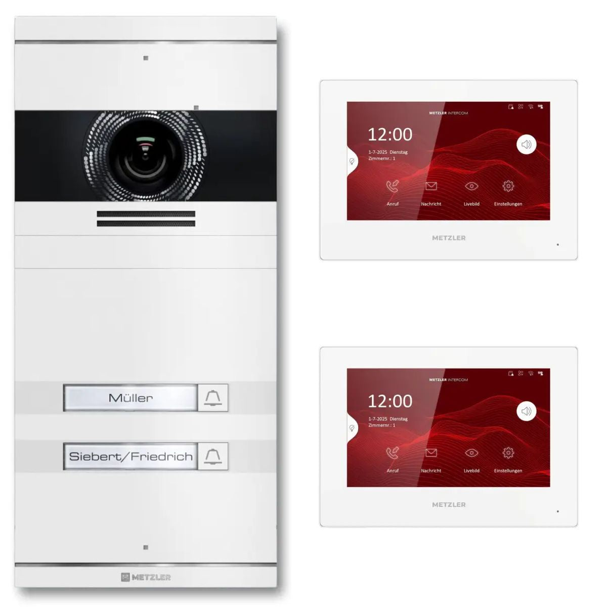 Metzler VDM10 2.0 Video-Türsprechanlage | Komplettset mit austauschbarem Namensschild | 2 Klingeltaster | Plug & Play | Neo