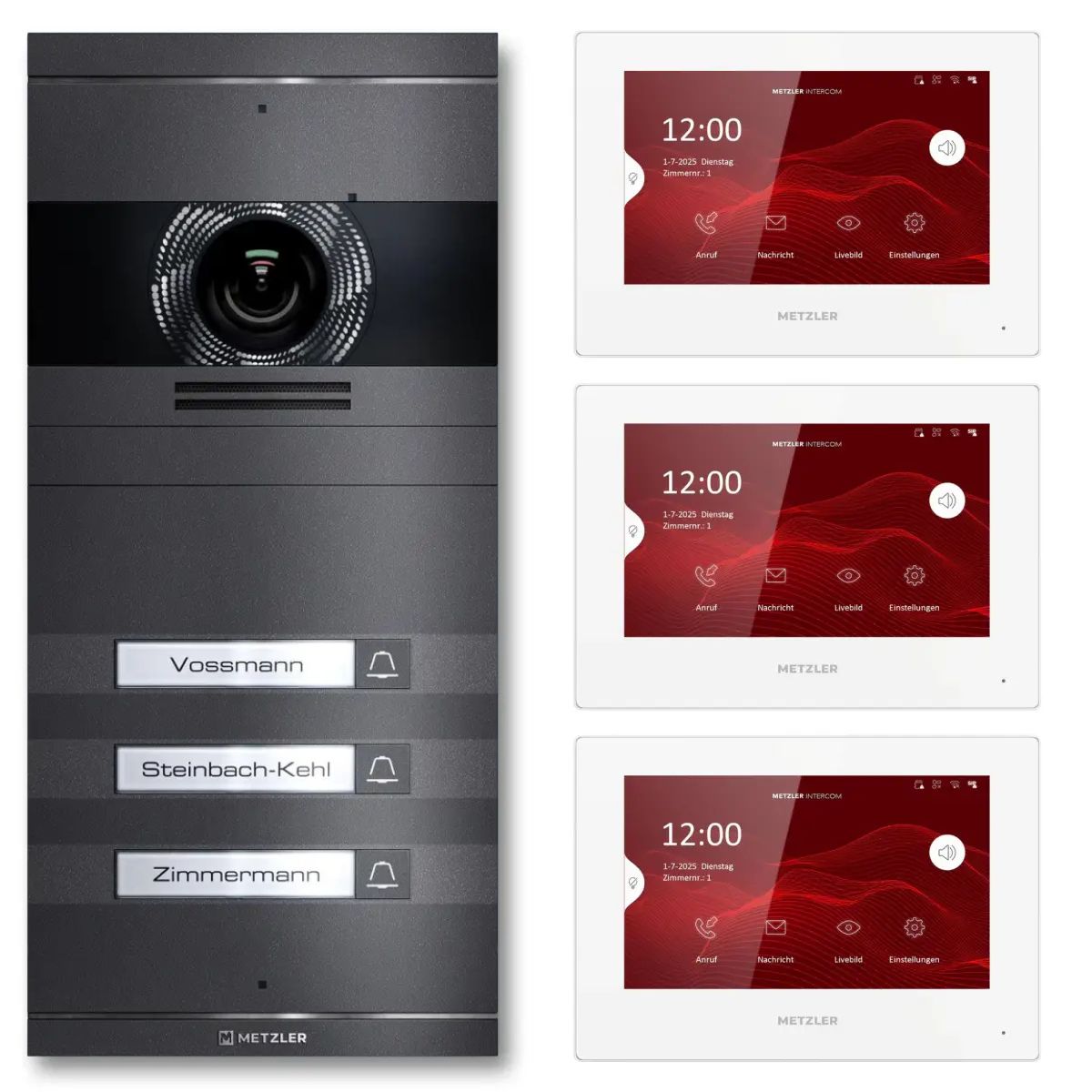 Metzler VDM10 2.0 Video-Türsprechanlage | Komplettset mit austauschbarem Namensschild | 3 Klingeltaster | Plug & Play | Neo