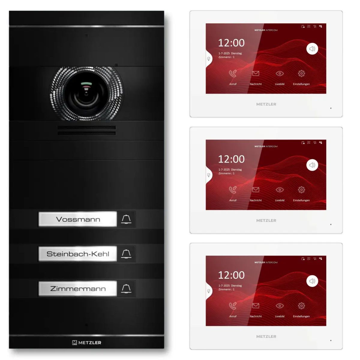 Metzler VDM10 2.0 Video-Türsprechanlage | Komplettset mit austauschbarem Namensschild | 3 Klingeltaster | Plug & Play | Neo