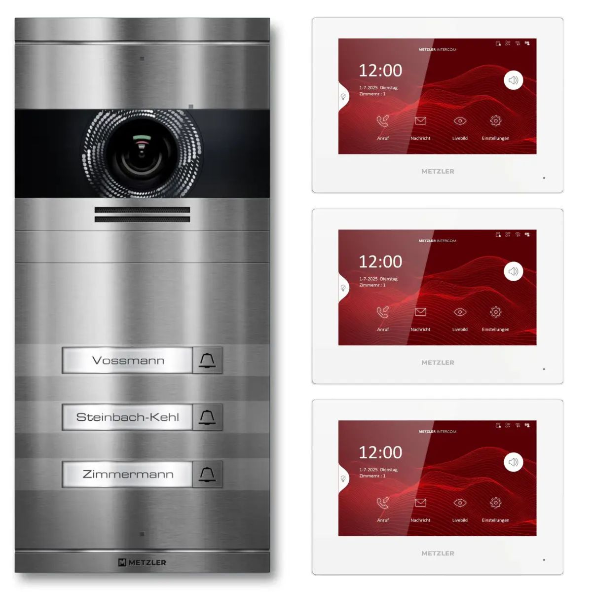 Metzler VDM10 2.0 Video-Türsprechanlage | Komplettset mit austauschbarem Namensschild | 3 Klingeltaster | Plug & Play | Neo