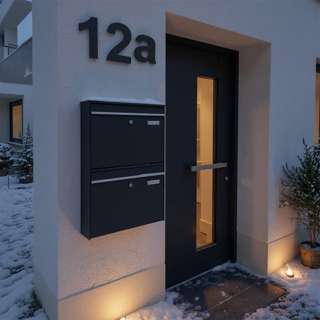 Metzler Zweifach Briefkasten | mit austauschbaren Namensschildern | RAL7016 Anthrazitgrau | BK212 vertikal