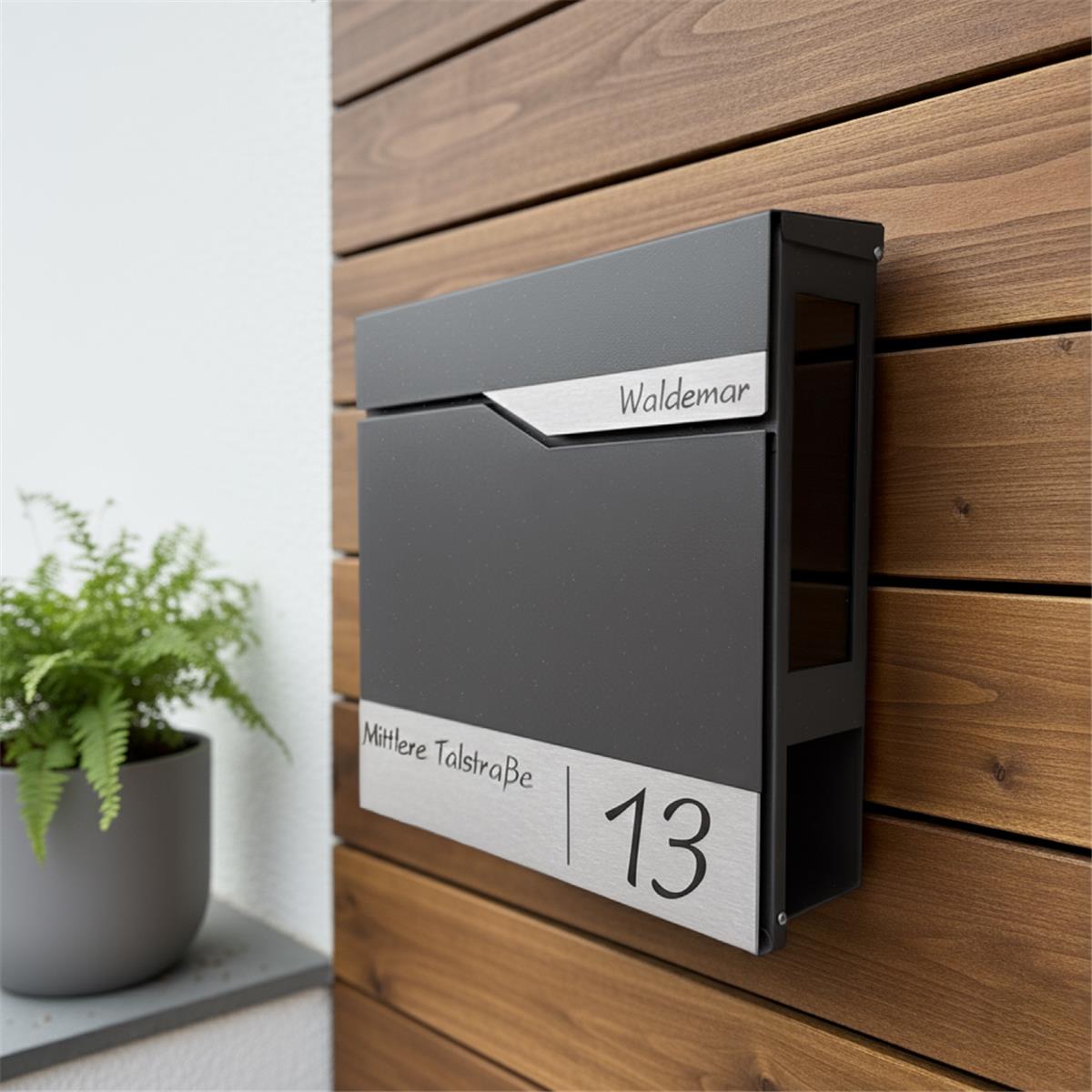 Metzler Briefkasten mit Sichtfenster | Personalisiert mit Gravur | Edelstahl-Namensschild | Siebert SF