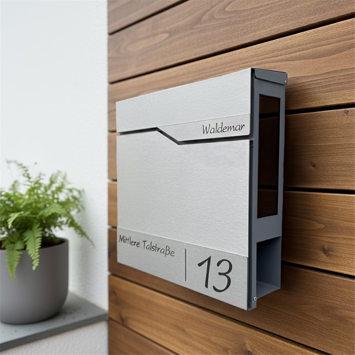 Metzler Briefkasten mit Sichtfenster | Personalisiert mit Gravur | Edelstahl-Namensschild | Siebert SF