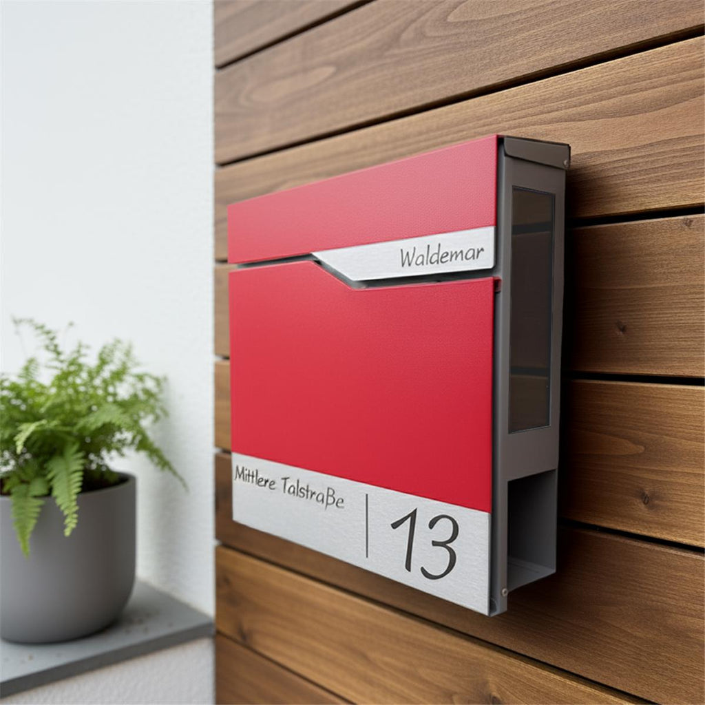 Metzler Briefkasten mit Sichtfenster | Personalisiert mit Gravur | Edelstahl-Namensschild | Siebert SF