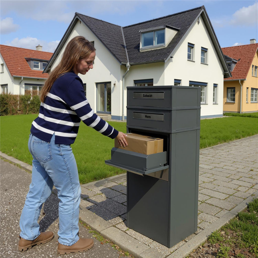 Metzler Paketbox mit Briefkasten | Entnahme auf der Rückseite | personalisiert mit Gravur | Anthrazit | Zivo 2