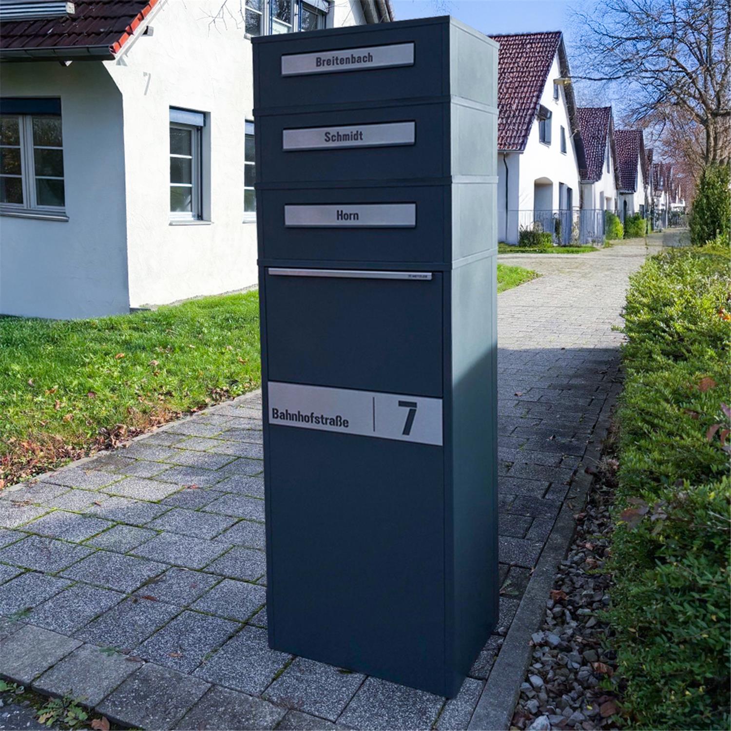Metzler Paketbox mit Briefkasten | Entnahme auf der Rückseite | personalisiert mit Gravur | Anthrazit | Zivo 2