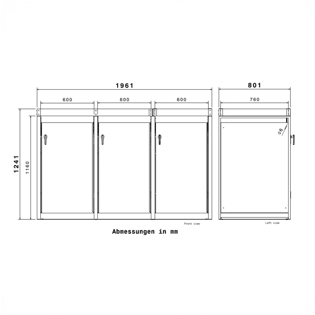 Metzler Mülltonnenbox mit Pflanzdach | 3er | 240l | in Holzoptik | Anthrazit RAL 7016 | aus Stahl | rostfrei & massiv | Türgriff mit Schloss