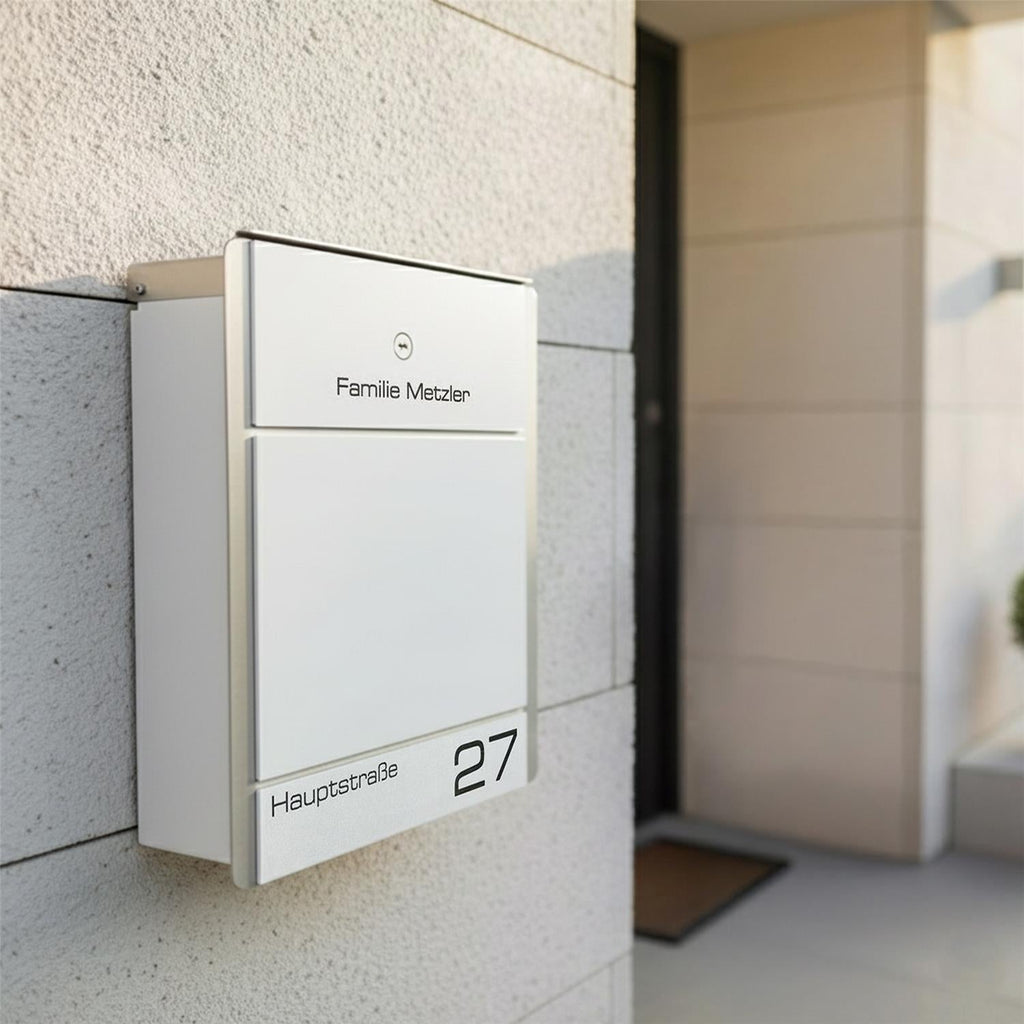 Metzler Briefkasten aus Edelstahl | personalisiert mit Gravur | Zeitungsfach optional | Moris
