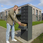 Metzler Paketbox mit 5 Briefkästen | Entnahme auf der Rückseite | personalisiert mit Gravur | austauschbares Namensschild | Anthrazit | Zivo 2