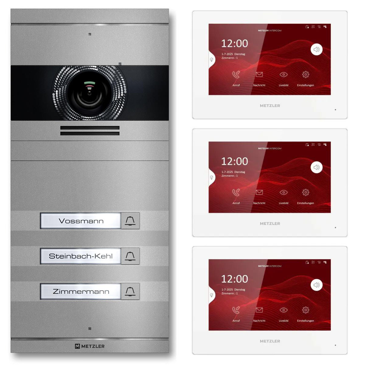 Metzler VDM10 2.0 Video-Türsprechanlage | Komplettset mit austauschbarem Namensschild | 3 Klingeltaster | Plug & Play | Neo
