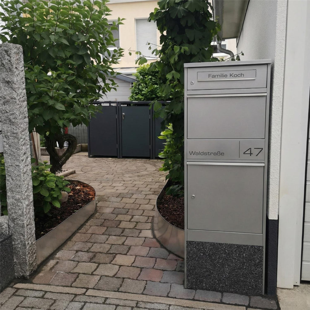 Metzler Paketbox mit Briefkasten | personalisiert mit Gravur | Edelstahl-Namensschild | mit Briefeinwurf | Taren