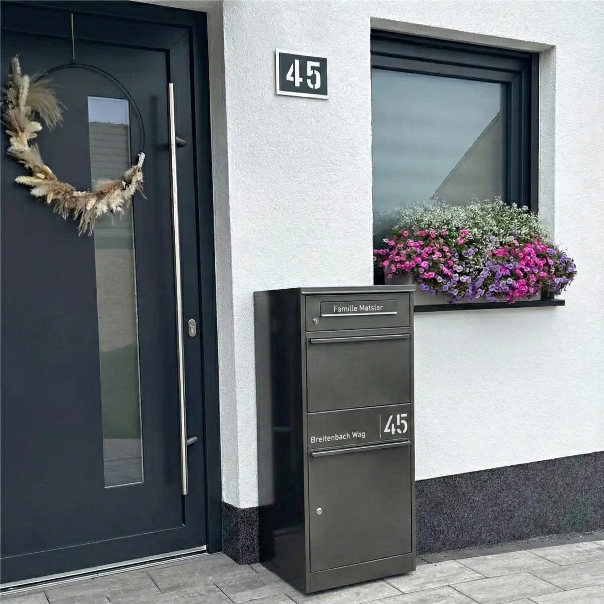 Metzler Paketbox mit Briefkasten | personalisiert mit Gravur | Edelstahl-Namensschild | mit Briefeinwurf | Taren