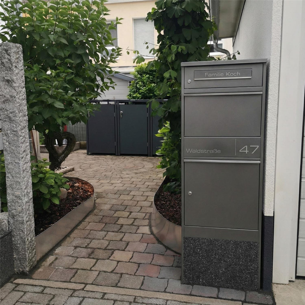 Metzler Paketbox mit Briefkasten | personalisiert mit Gravur | Edelstahl-Namensschild | mit Briefeinwurf | Taren