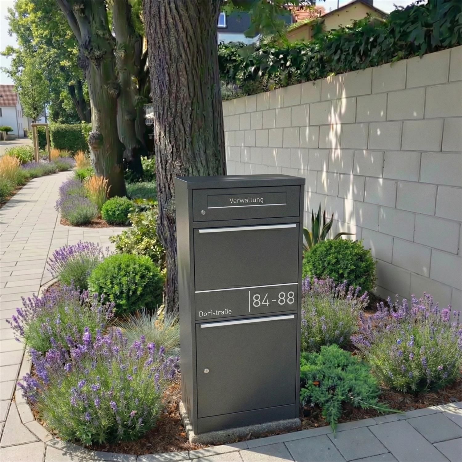 Metzler Paketbox mit Briefkasten | personalisiert mit Gravur | Edelstahl-Namensschild | mit Briefeinwurf | Taren